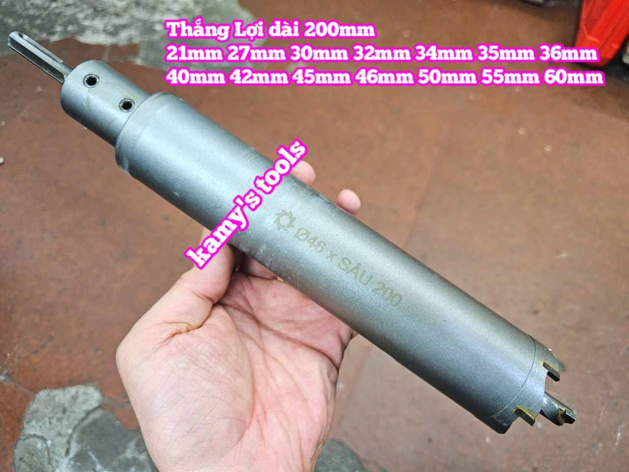 Mũi khoan rút lõi xuyên tường dài 200mm Thắng Lợi 21mm 27mm 30mm 32mm 34mm 35mm 36mm 40mm 42mm 45mm 46mm 50mm 55mm 60mm