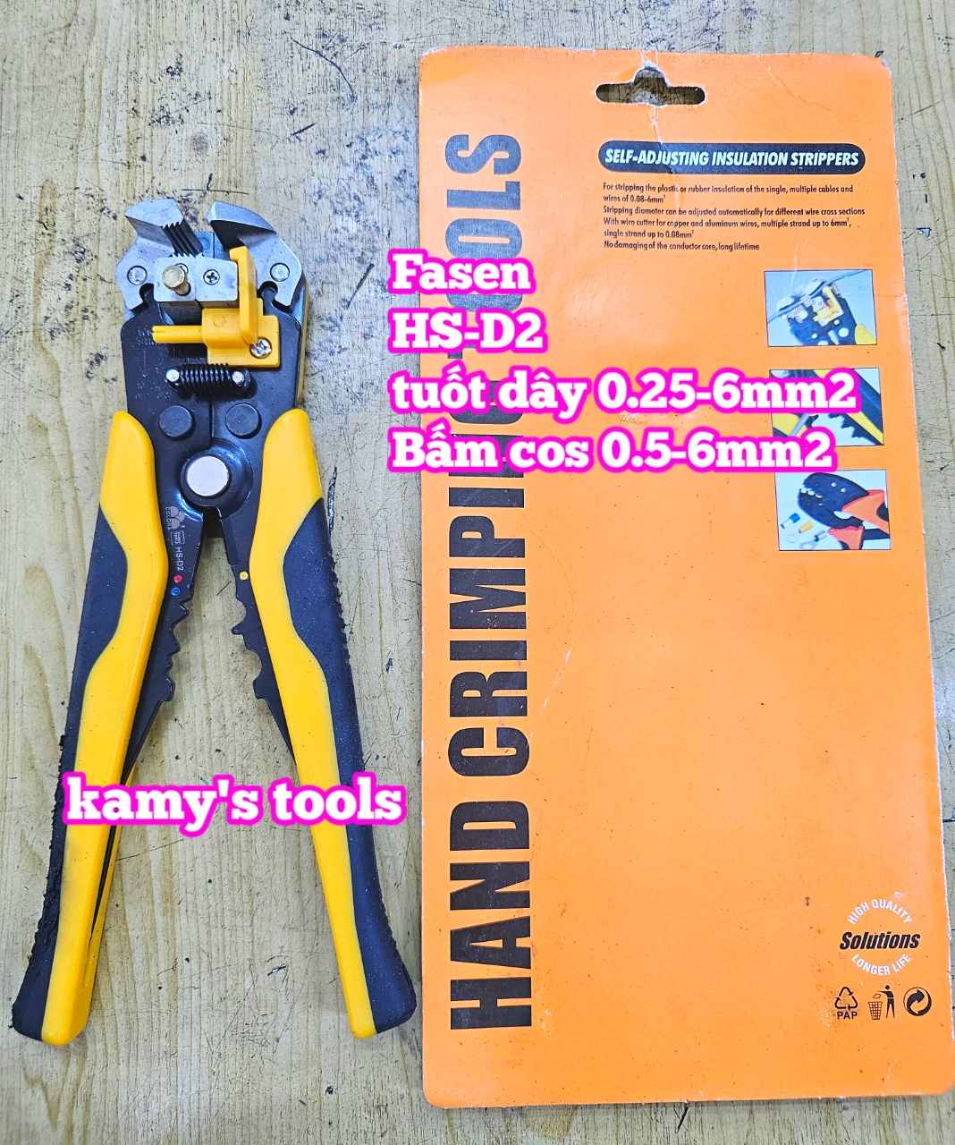 Kìm tuốt dây điện tự động bấm cos cắt đa năng Fasen HS-D2 0.25-6mm2