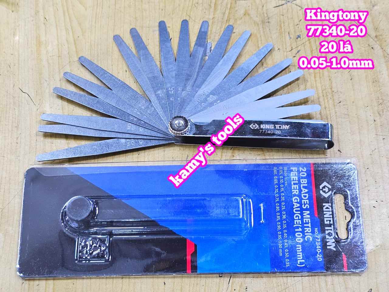 Thước căn lá dưỡng đo độ dày đo khe hở căn chỉnh cò xupap Kingtony 20 lá loại thẳng 77340-20 cỡ 0.05-1.0mm
