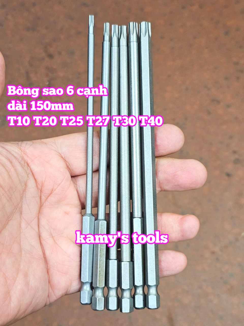 Mũi bắn siết vít bông sao 6 cạnh đuôi lục giác 1/4 inch dài 150mm thép S2 cỡ T10 T15 T20 T25 T27 T30 T40