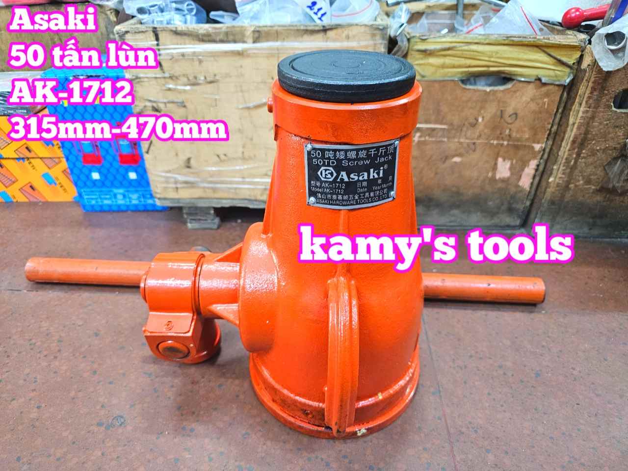 Kích con đội răng cơ khí 50 tấn thấp lùn 315mm-470mm Asaki AK-1712 (50TD)