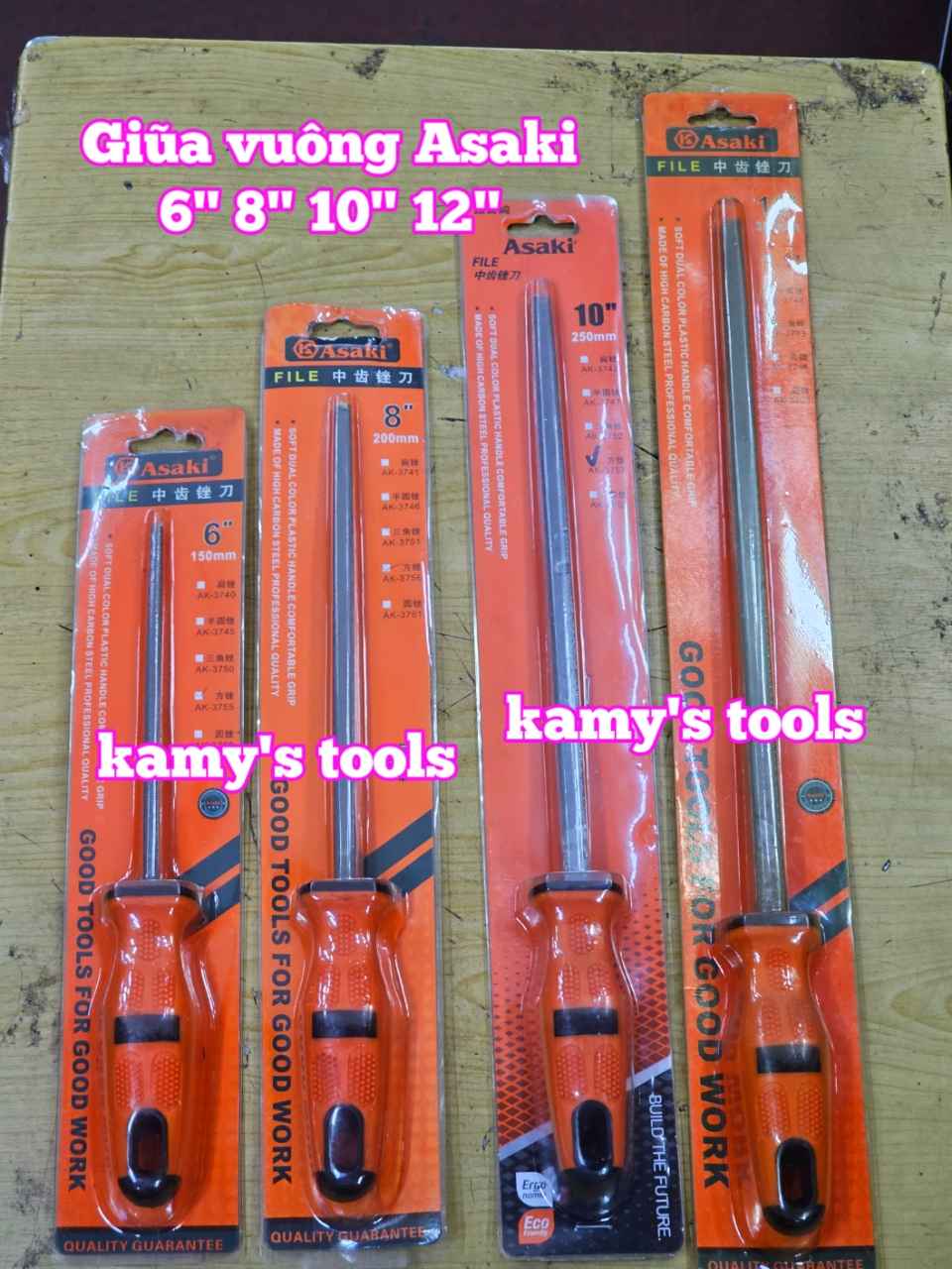 Dũa giũa vuông sắt kim loại Asaki 6 inch 8 inch 10 inch 12 inch AK-3755 AK-3756 AK-3757 AK-3758