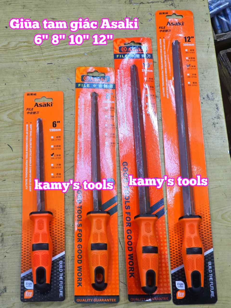 Dũa giũa tam giác sắt kim loại Asaki 6 inch 8 inch 10 inch 12 inch AK-3755 AK-3756 AK-3757 AK-3758