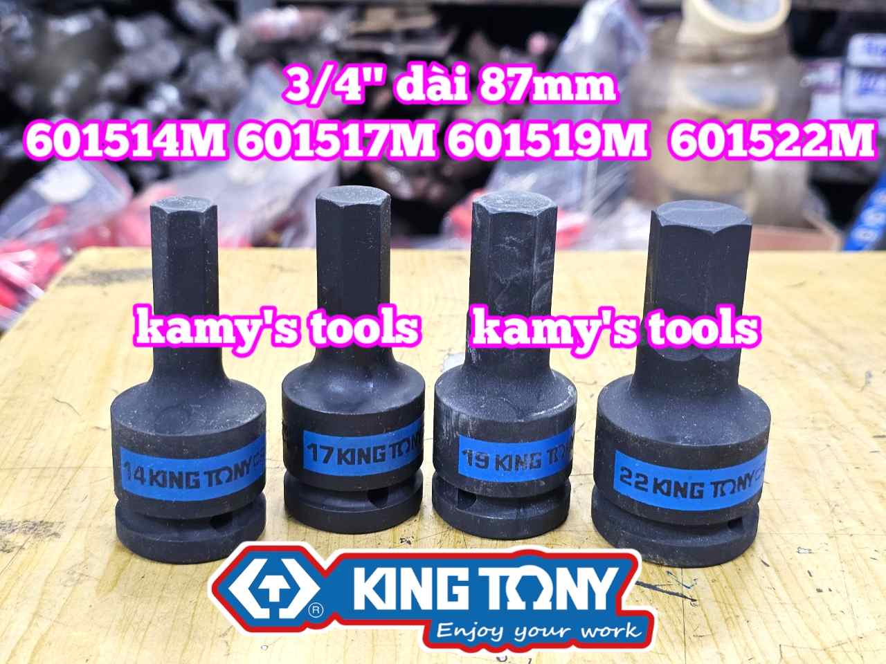Đầu tuýp lú đầu lục giác 6 cạnh 3/4 inch Kingtony 14mm 17mm 19mm 22mm 601514M 601517M 601519M 601522M