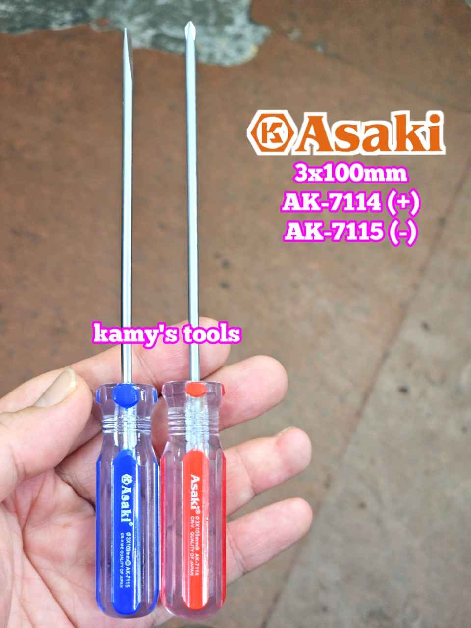 Tua vít bake dẹp 3mm dài 100mm 3x100mm Asaki AK-7114 AK-7115