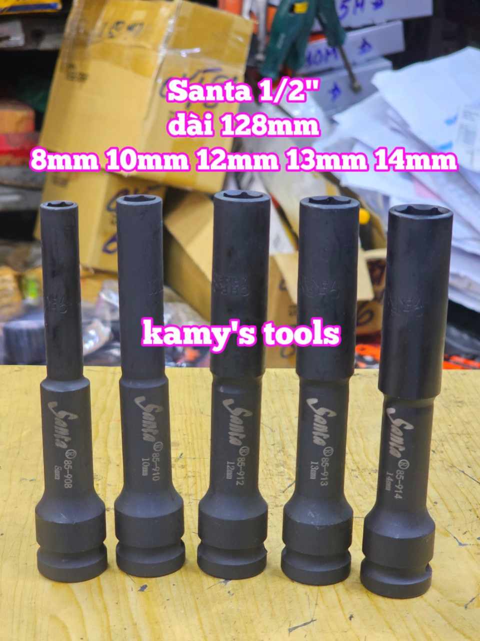 Đầu tuýp khẩu 1/2 inch dài 128mm Santa 8mm 10mm 12mm 13mm 14mm model 85-908 85-910 85-912 85-913 85-914