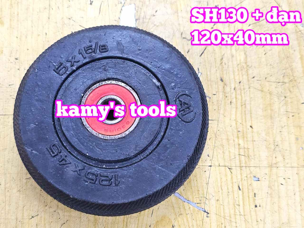 Bánh xe cao su đặc Sanho 120mm kèm đạn 6301RS lỗ 11mm 120x40mm Kamytools