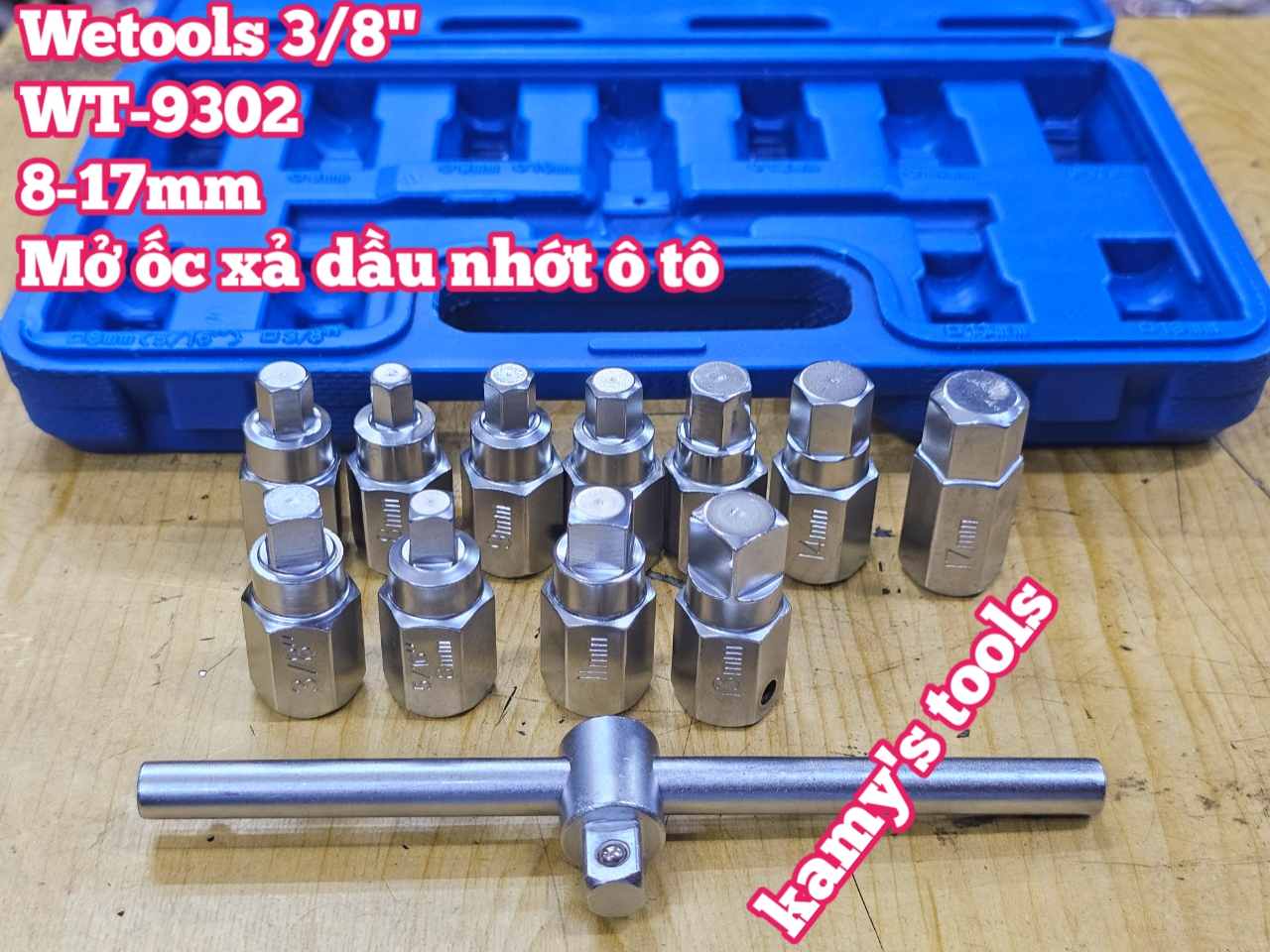 Bộ tuýp tháo mở ốc xả dầu nhớt ô tô 12 chi tiết 8-17mm Wetools 3/8 inch WT-9302