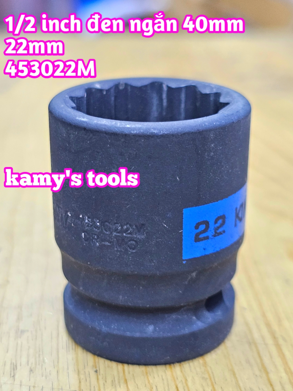 Đầu tuýp 1/2 inch bông 12 cạnh đen ngắn Kingtony 22mm 24mm 27mm 453022M 453024M 453027M