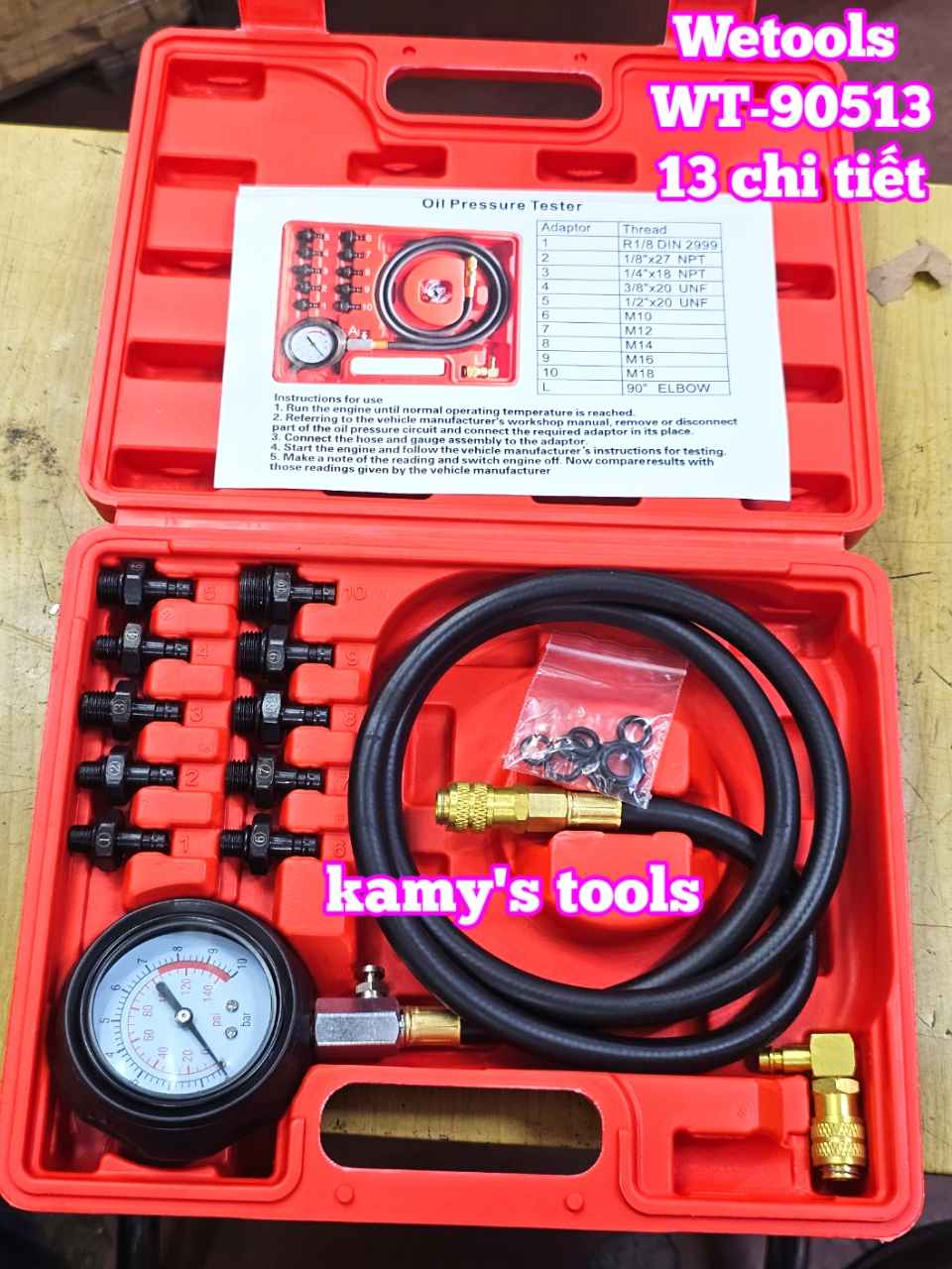 Bộ đồng hồ kiểm tra áp suất dầu nhớt động cơ 13 chi tiết Wetools WT-90513