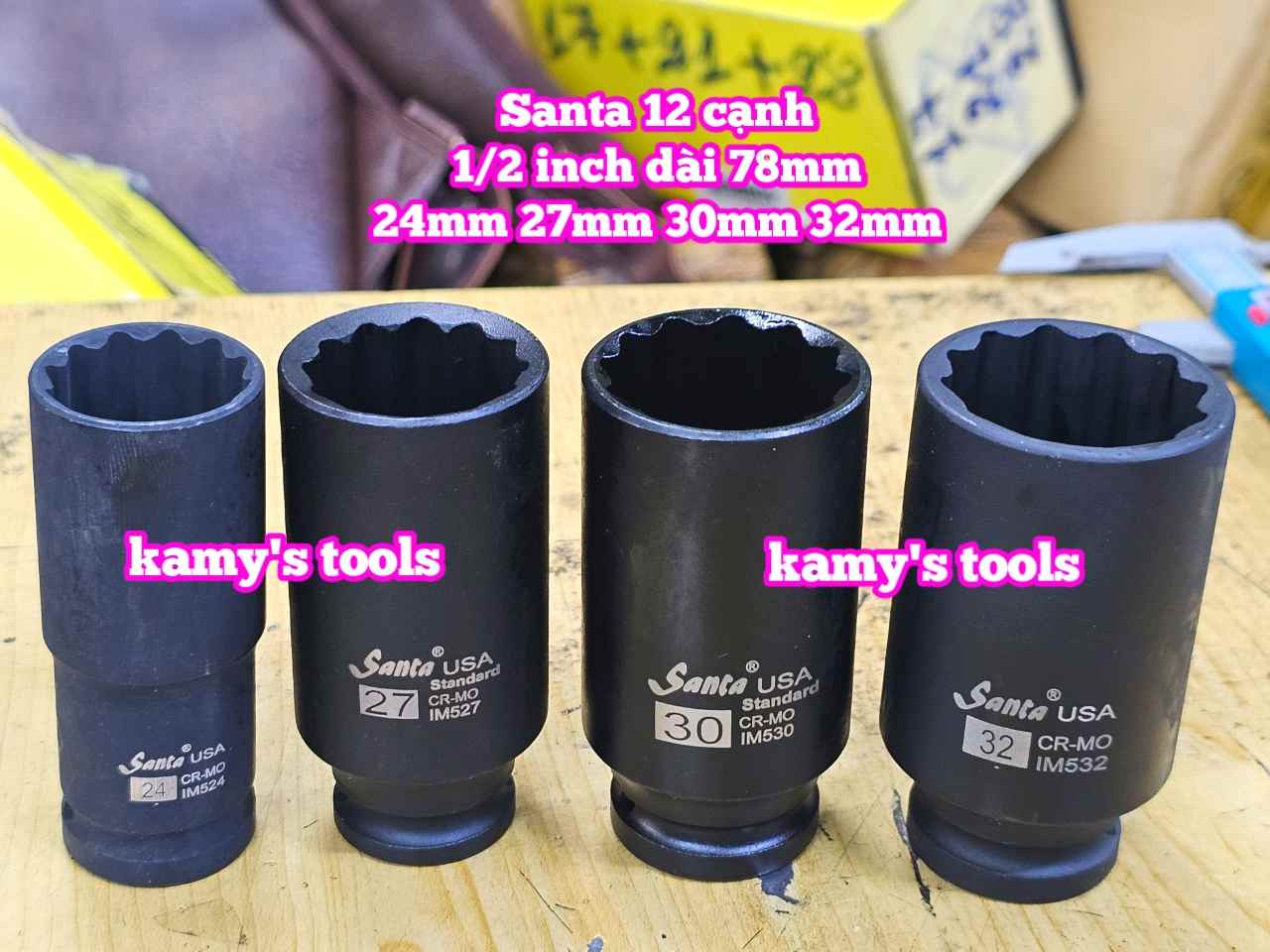 Tuýp 1/2 inch đen dài BÔNG 12 cạnh dài 78mm Santa 24mm 27mm 30mm 32mm IM524 IM527 IM530 IM532