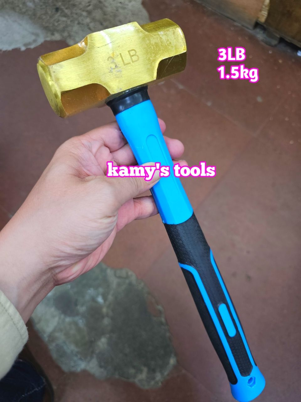 Búa đồng thau đầu lục giác 1.5kg 1500g 3LB cán nhựa dài 355mm kamytools BHCP-03