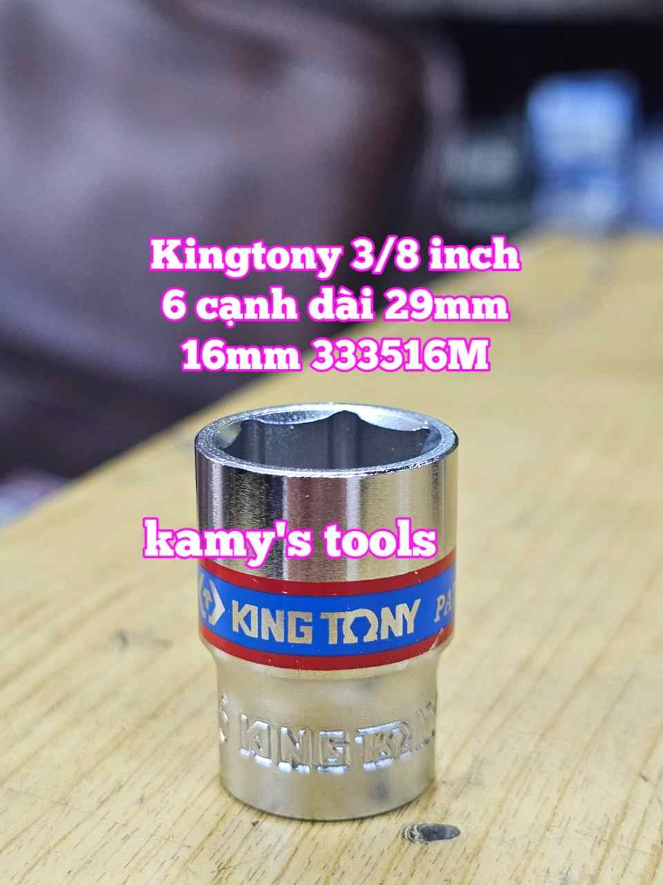 Đầu tuýp trắng 6 cạnh 3/8 inch dài 27mm Kingtony 16mm 17mm 18mm 19mm 20mm 333516M 333517M 333518M 333519M 333520M