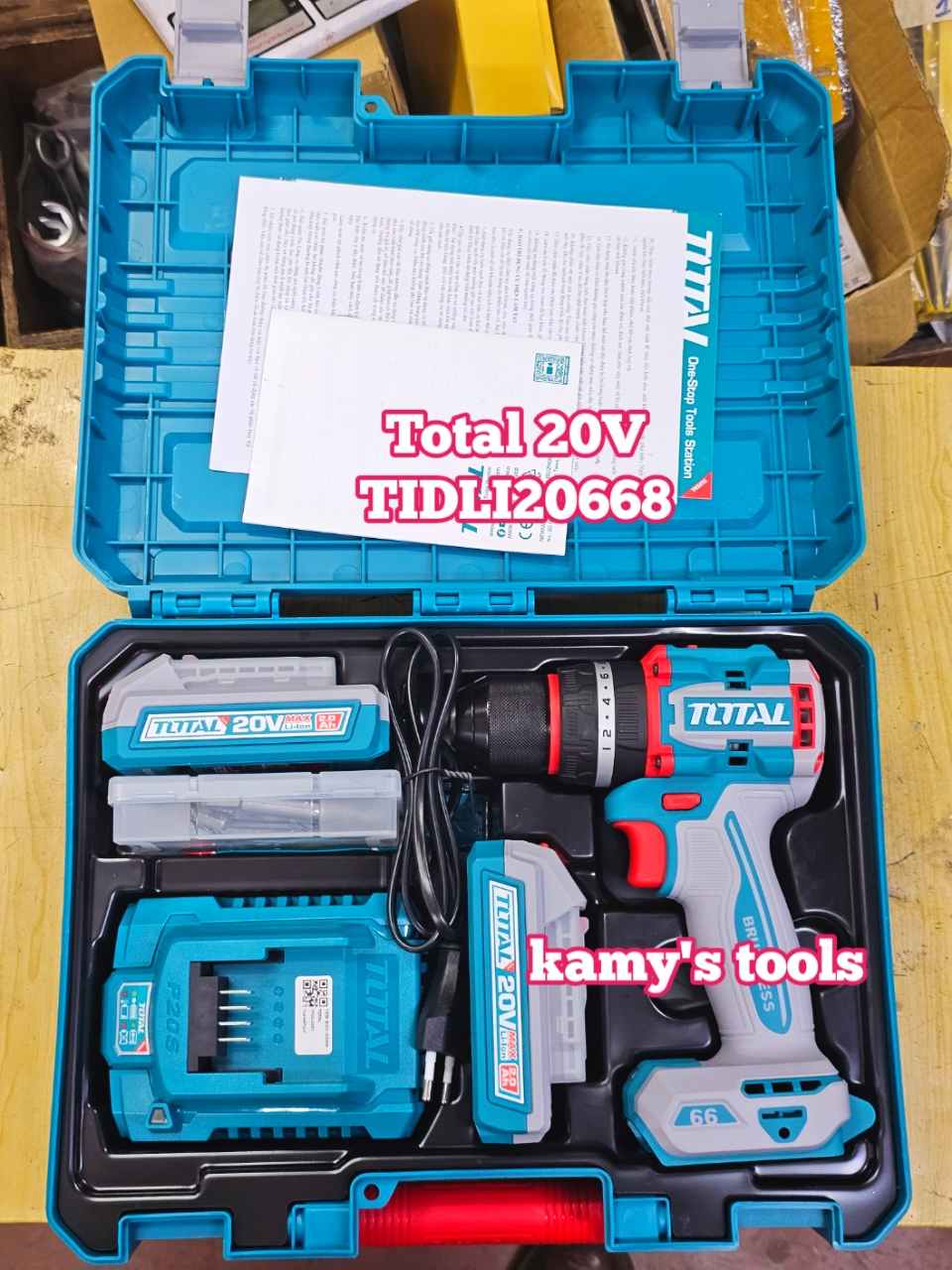 Máy khoan búa vặn vít dùng pin 20V Total TIDLI20668 kèm 2 pin 1 sạc