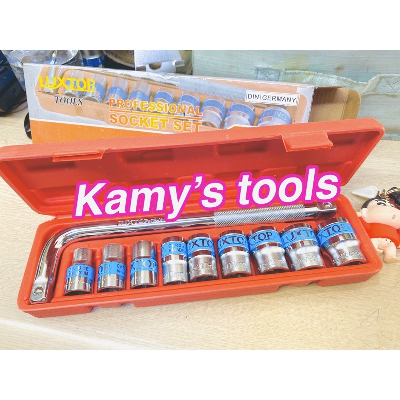 Bộ tuýp 11 món Luxtop 1/2" cần L hộp nhựa sửa chửa ô tô xe máy ( bộ tuýp, bộ khẩu)