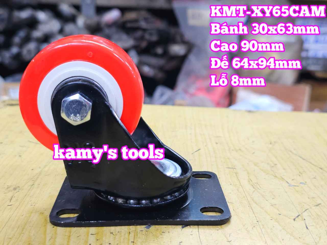 Bánh xe càng xoay PU cam 60mm 30x63mm cao 90mm Kamytools KMT-XY65CAM