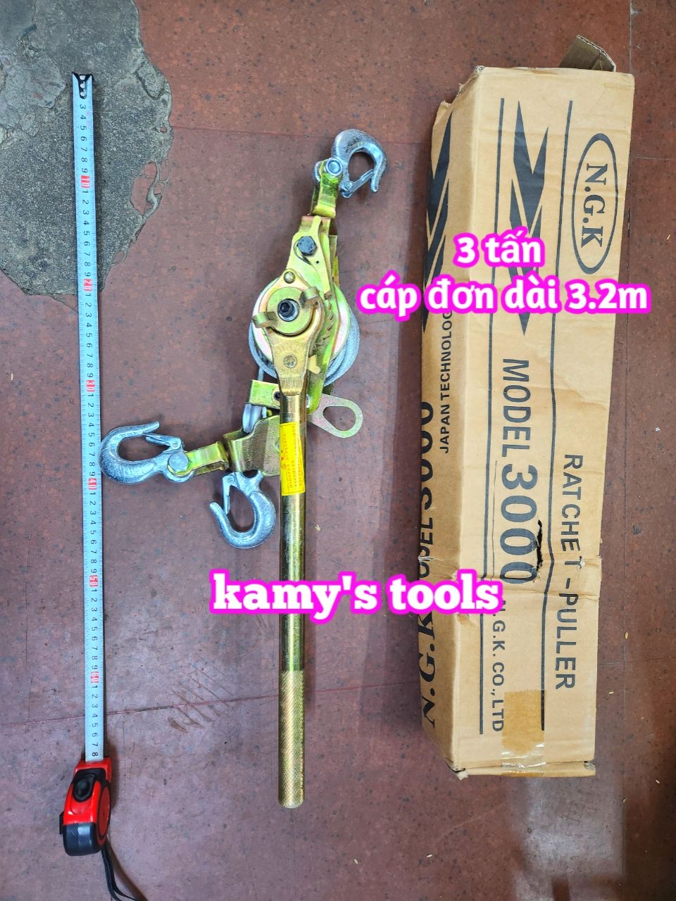 Kích căng cáp 3 tấn 3 móc cáp đơn dài 3.2m Pat Ngk