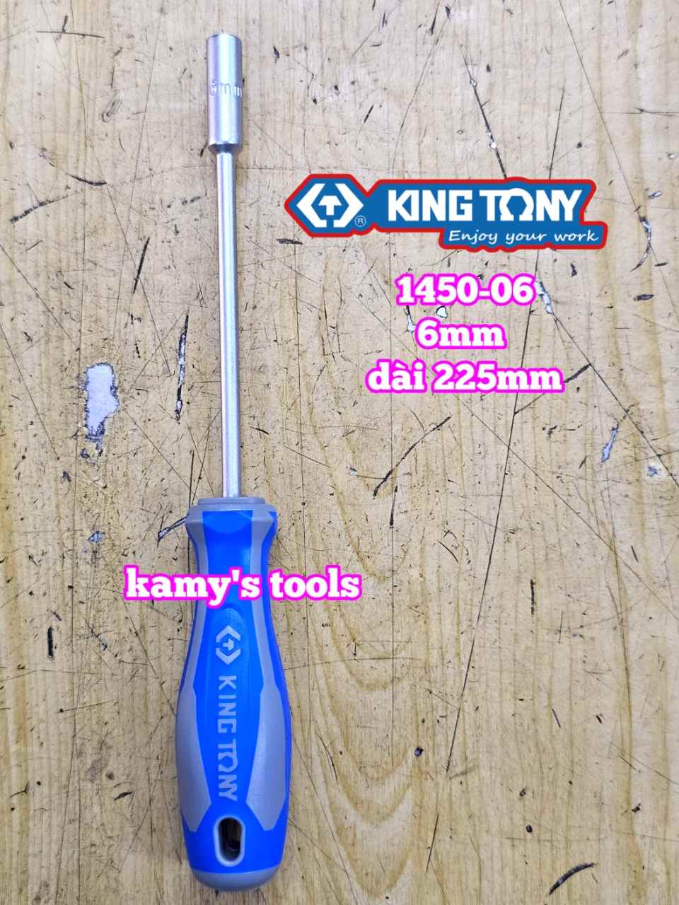 Tua vít cán vặn ốc đầu tuýp lục giác Kingtony 6mm thân dài 125mm luôn cán 225mm 1450-06