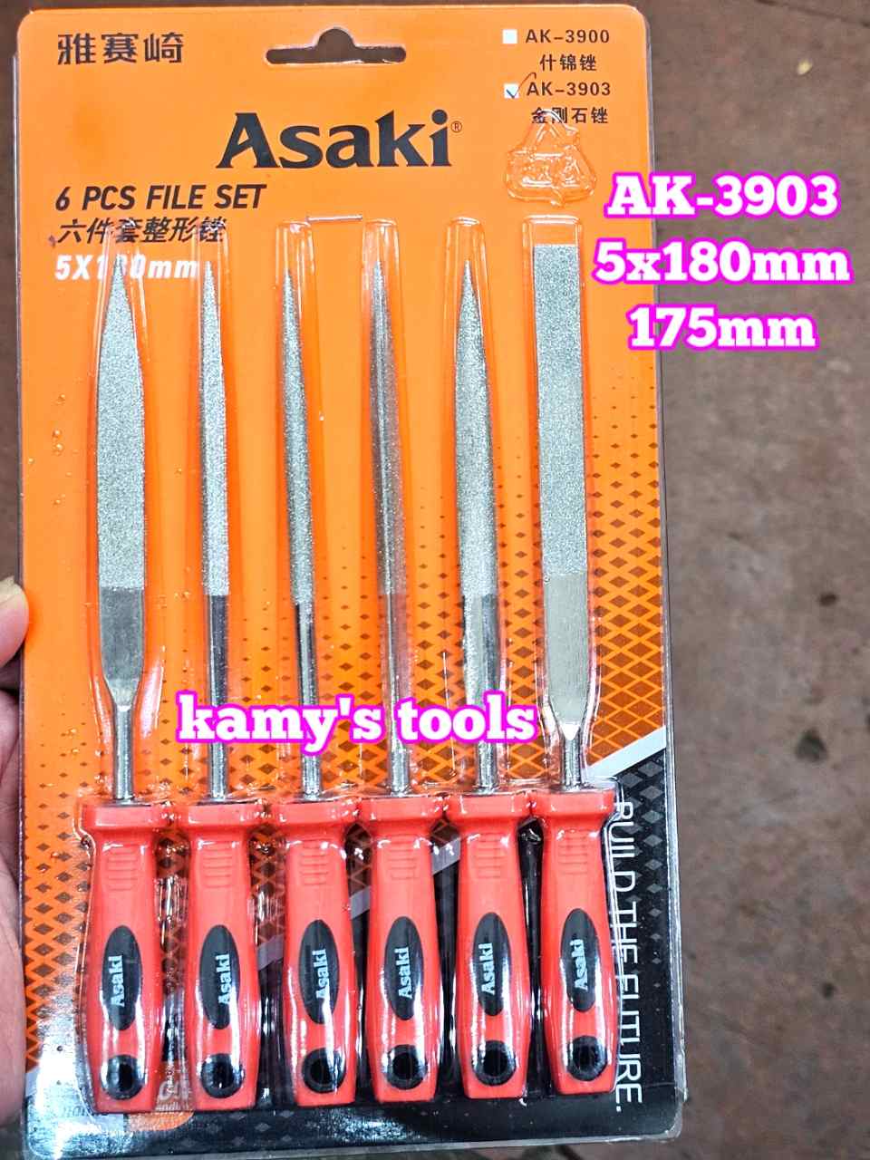 Bộ dũa giũa kim cương mini 6 cây Asaki AK-3903 cỡ 5mm 5x180mm