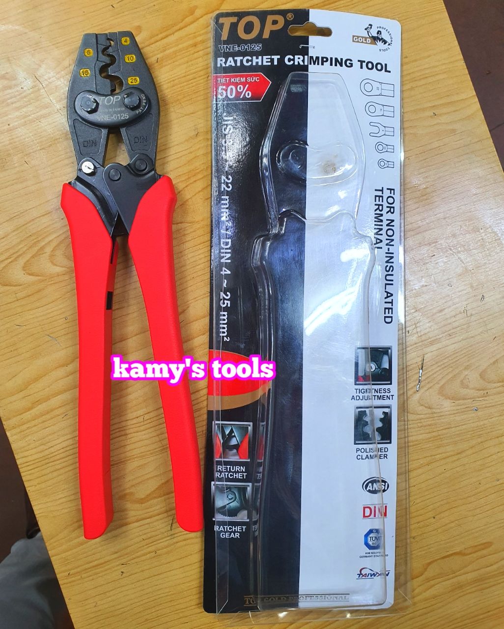 Kìm bấm cos nhanh trợ lực số 25 TOP 4-25mm2 model VNE-0125, kềm bấm đầu cote