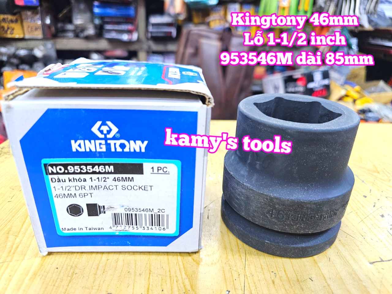 Đầu tuýp khẩu 46mm lỗ 1-1/2 inch 38mm đen dài 85mm Kingtony 953546M lục giác 6 cạnh