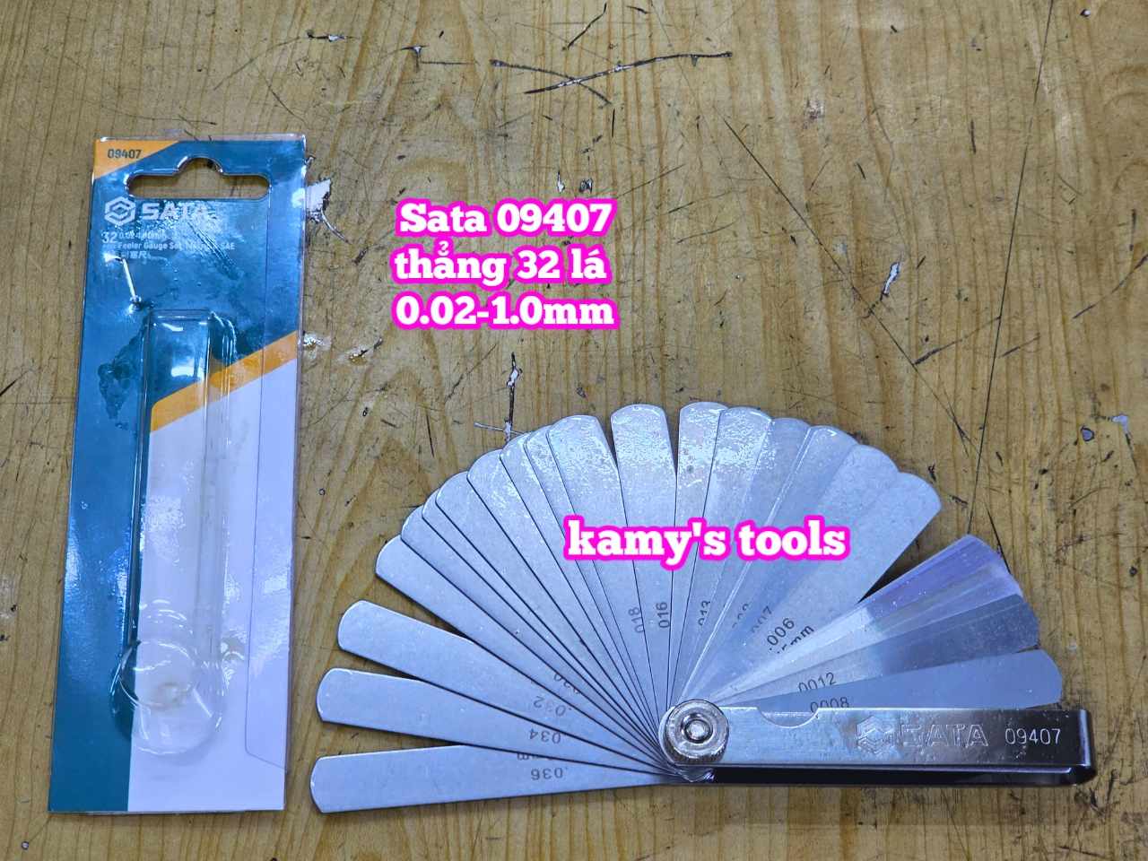 Thước căn lá dưỡng đo độ dày đo khe hở căn chỉnh cò xupap Sata 32 lá loại thẳng 09407 cỡ 0.02-1.0mm