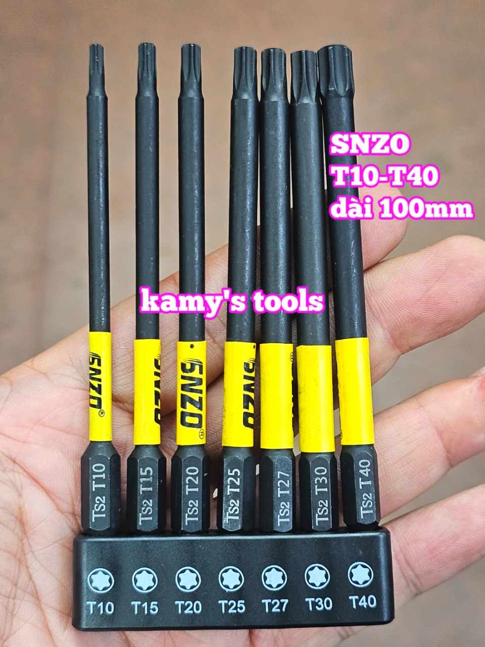 Mũi vít bông sao hoa thị đuôi lục giác 1/4 inch SNZO dài 100mm 7 chi tiết T10-T40 thép đen S2 SH-10007