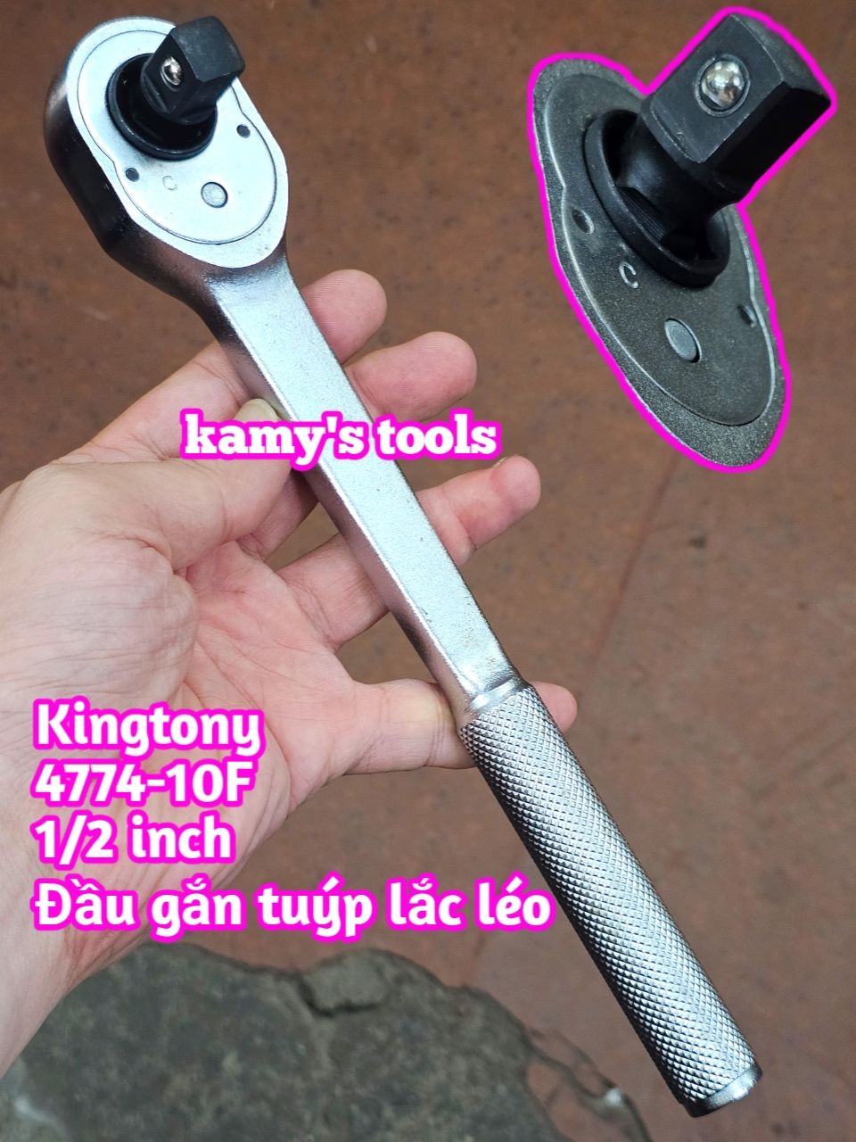 Cần siết tự động 1/2 inch Kingtony 4774-10F đầu gắn tuýp lắc léo 32 răng dài 255mm