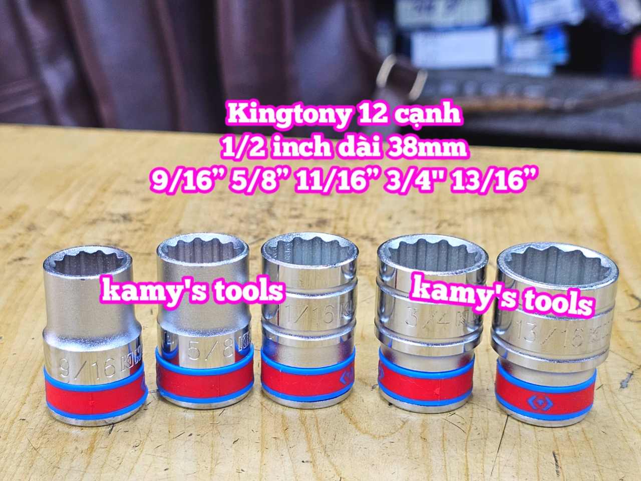 Đầu tuýp trắng 1/2 inch Kingtony 12 cạnh 9/16, 5/8, 11/16, 3/4, 13/16 inch 433018S 433020S 433022S 433024S 433126S