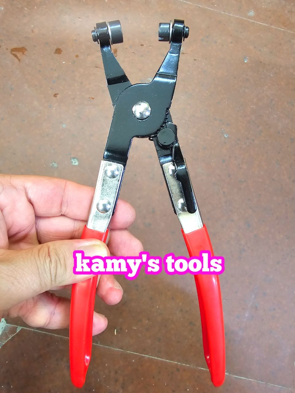 Kìm bóp cổ dê kẹp quai nhê bóp tháo ống nước ô tô có cóc hãm dài 210mm kamytools