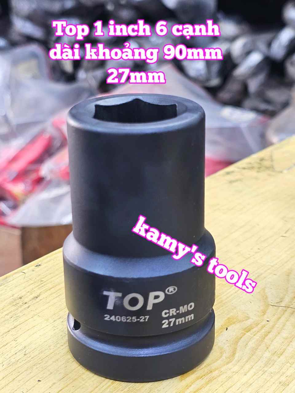 Đầu tuýp khẩu 1 inch đen dài 90mm TOP 6 cạnh 27mm 30mm 32mm 33mm 240625-27 240625-30 240625-32 240625-33