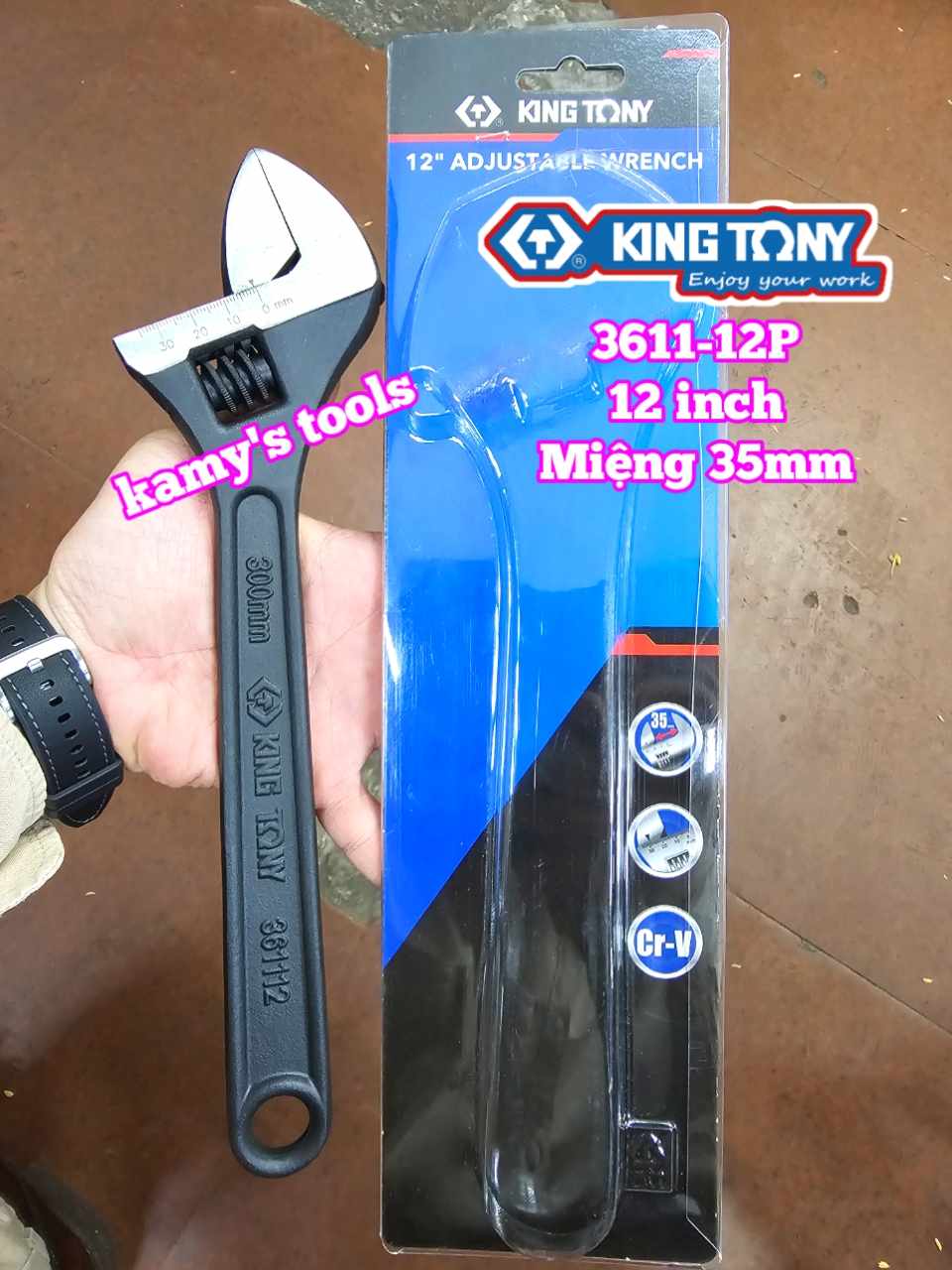 Mỏ lết miệng đen Kingtony 12 inch 300mm 3611-12P miệng mở 0-35mm