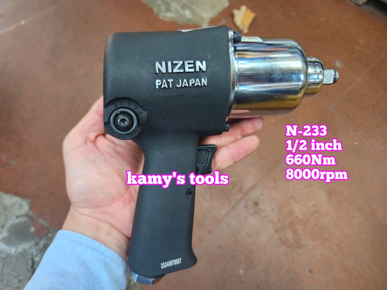 Máy vặn ốc siết tháo mở bulong hơi khí nén Nizen 1/2 inch N233 N-233 loại 2 búa 660Nm