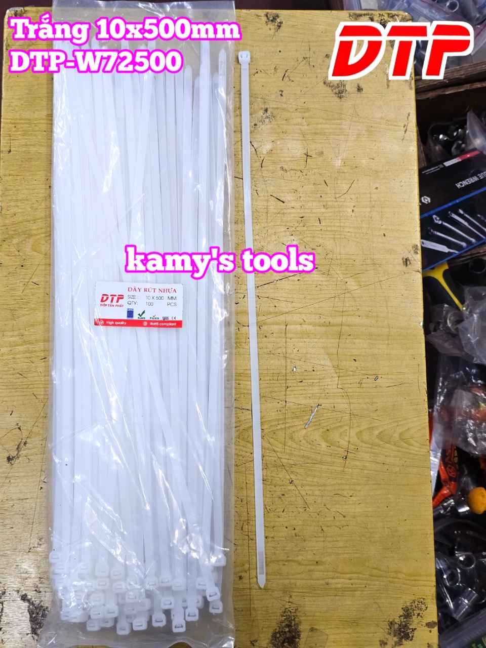 Dây rút dây thít nhựa màu trắng 10x500mm DTP-W72500 (1 bịch/100 sợi)