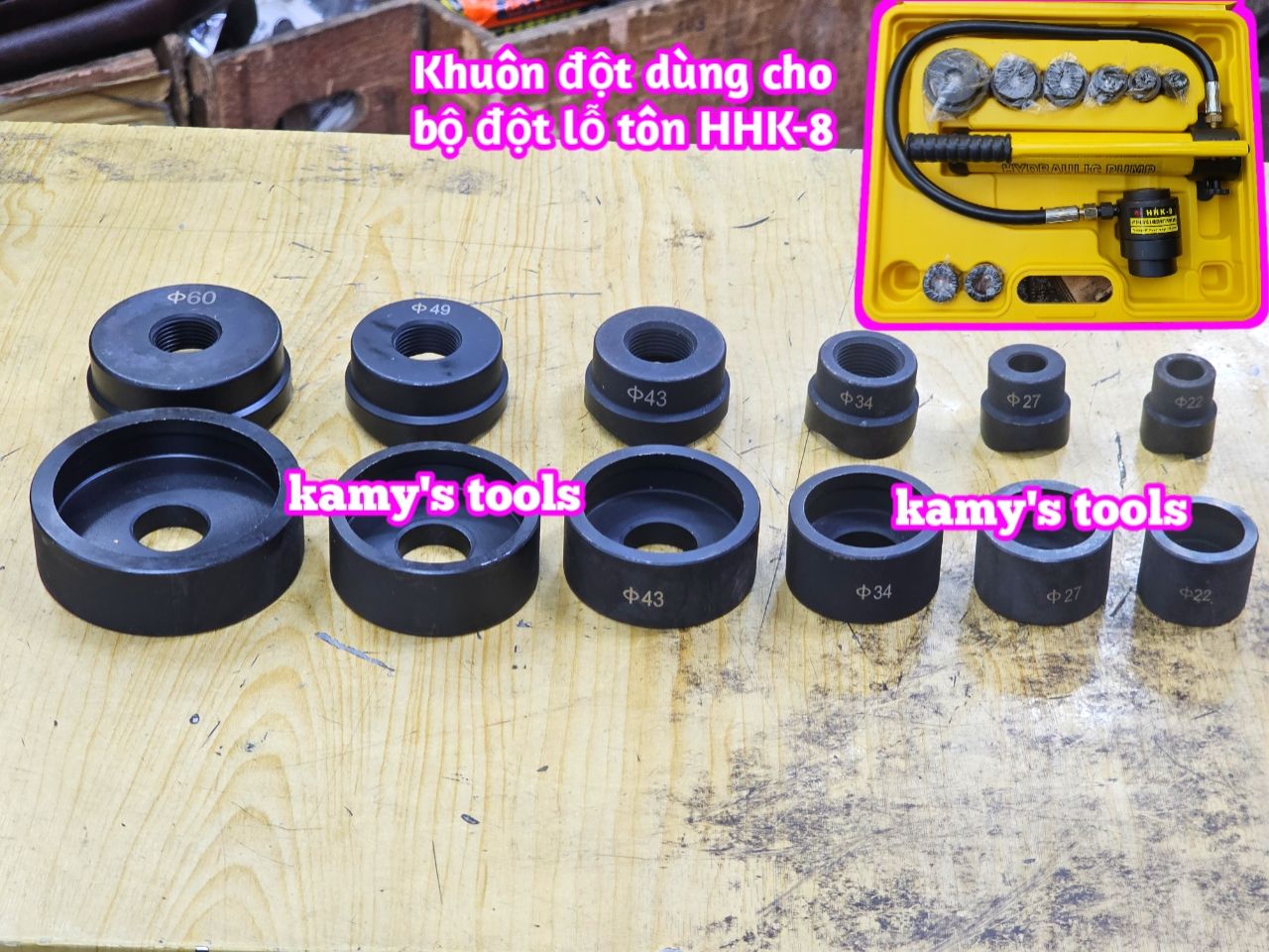 Khuôn đột lỗ tôn dùng cho bộ đột lỗ tôn thủy lực TLP HHK-8 size 22mm 27mm 34mm 43mm 49mm 60mm