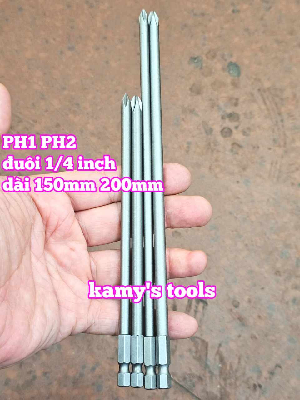 Mũi bắn siết vít bake 4 cạnh 5mm PH1 6mm PH2 dài 150mm 200mm Wetools