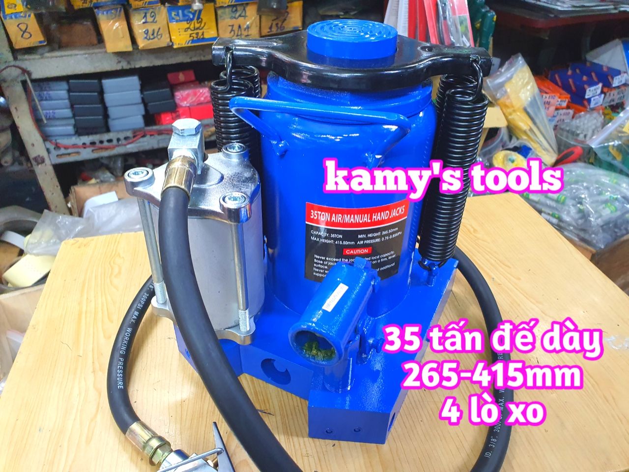 Kích con đội thủy lực dùng hơi khí nén 35 tấn HJ2003 chiều cao 265-415mm kamytools