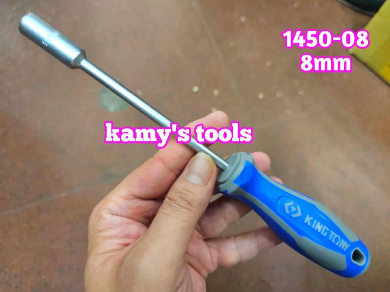 1450-08 Tua vít cán vặn ốc đầu tuýp lục giác Kingtony 8mm thân dài 125mm luôn cán 235mm