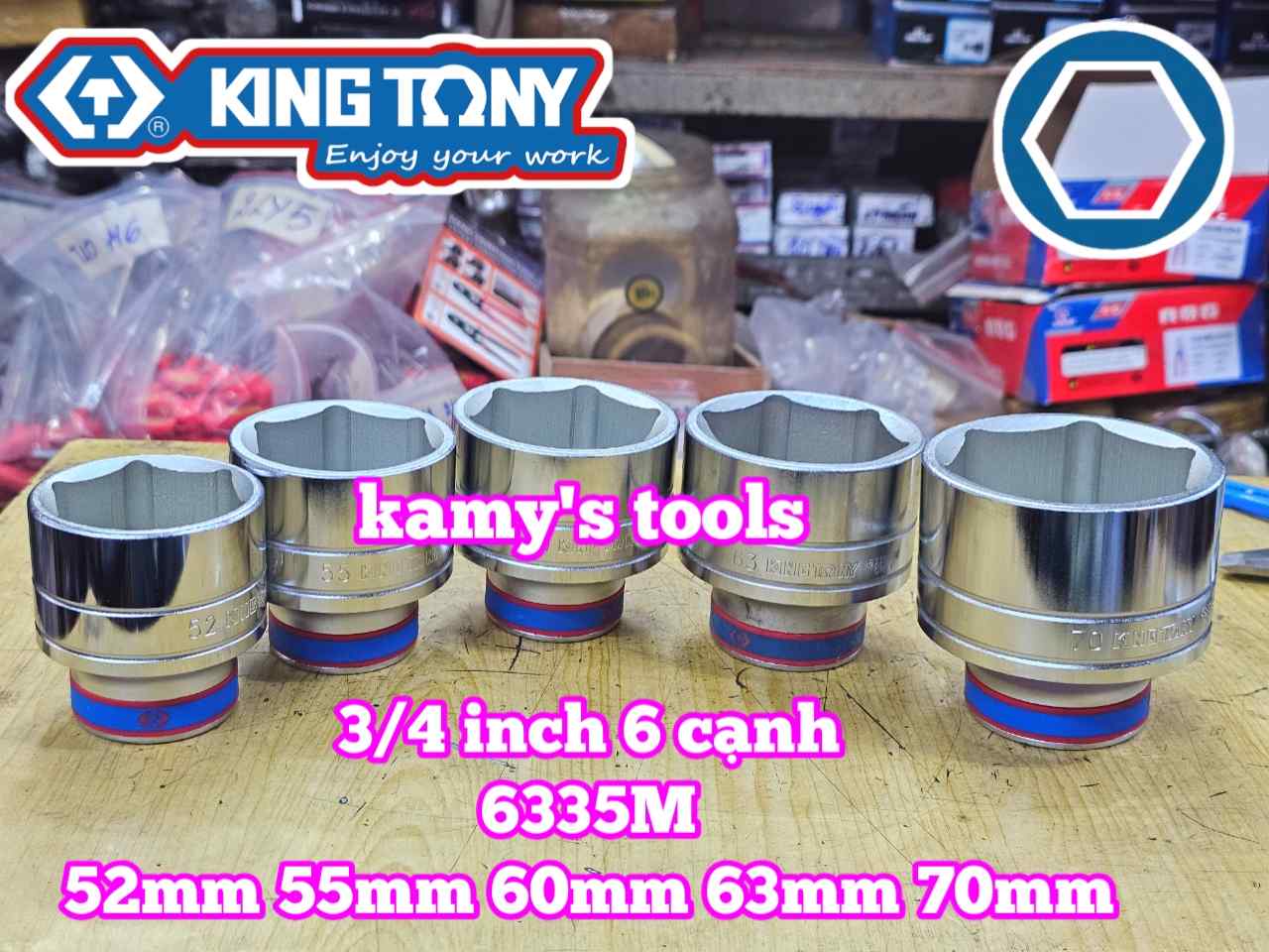 Đầu tuýp 3/4 inch 6 cạnh trắng Kingtony 52mm 55mm 60mm 63mm 70mm 633552M 633555M 633560M 633563M 633570M