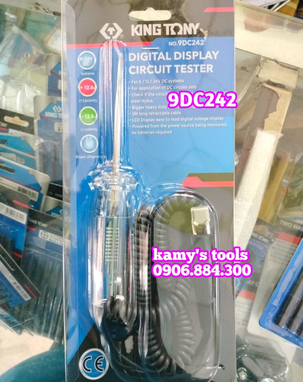 Bút thử điện 1 chiều DC hiển thị số dành cho xe máy xe ô tô Kingtony 9DC242