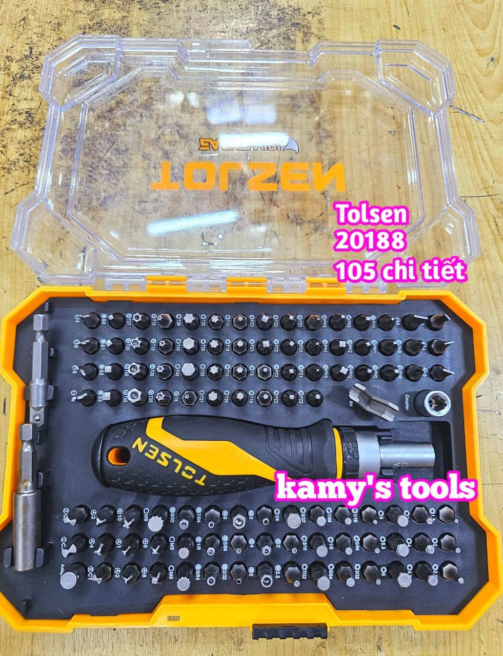 Bộ tua vít tự động cán đảo chiều trái phải 72 răng 105 chi tiết Tolsen 20188