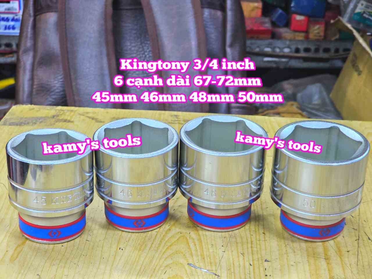 Đầu tuýp khẩu 3/4 inch 6 cạnh trắng Kingtony 45mm 46mm 48mm 50mm 633545M 633546M 633548M 633550M