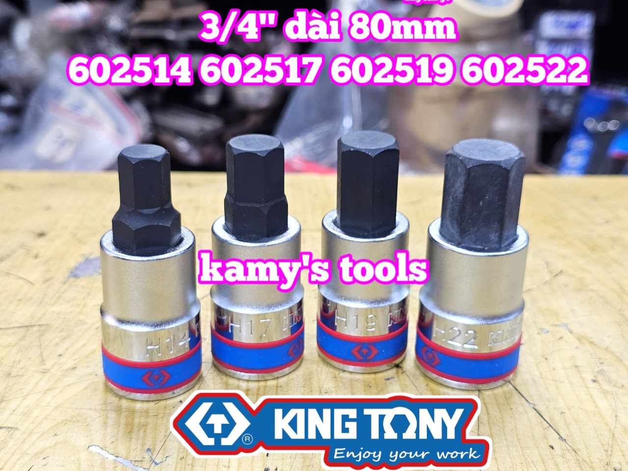 Đầu tuýp lú đầu lục giác 6 cạnh 3/4 inch Kingtony 14mm 17mm 19mm 22mm 602514 602517 602519 602522