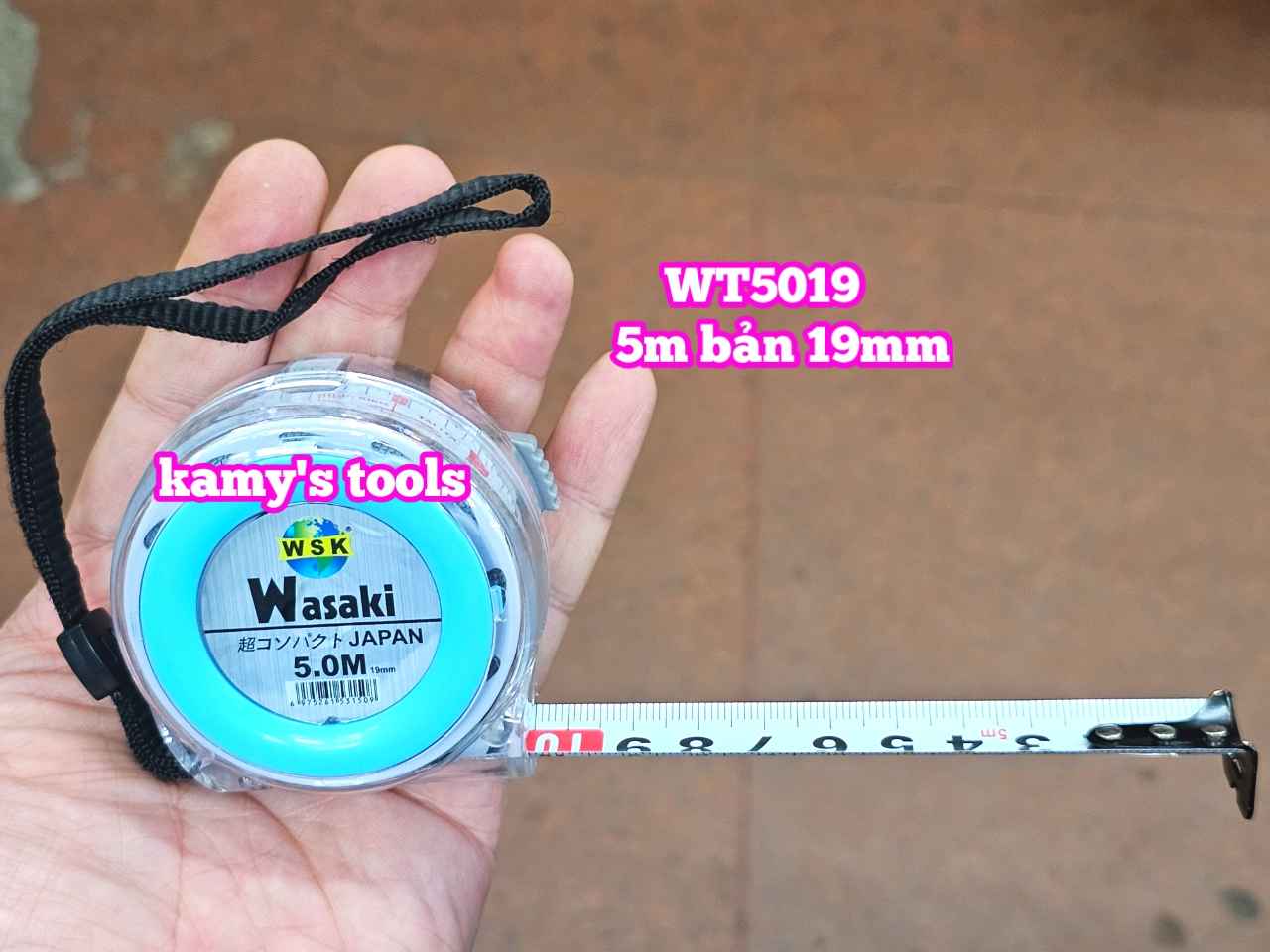 Thước kéo 5m 5mét bản 19mm 25mm WSK Wasaki WT5019 WT5025 2 mặt có lỗ ban TỰ ĐỘNG KHÓA, thước rút 5m thước cuộn 5m