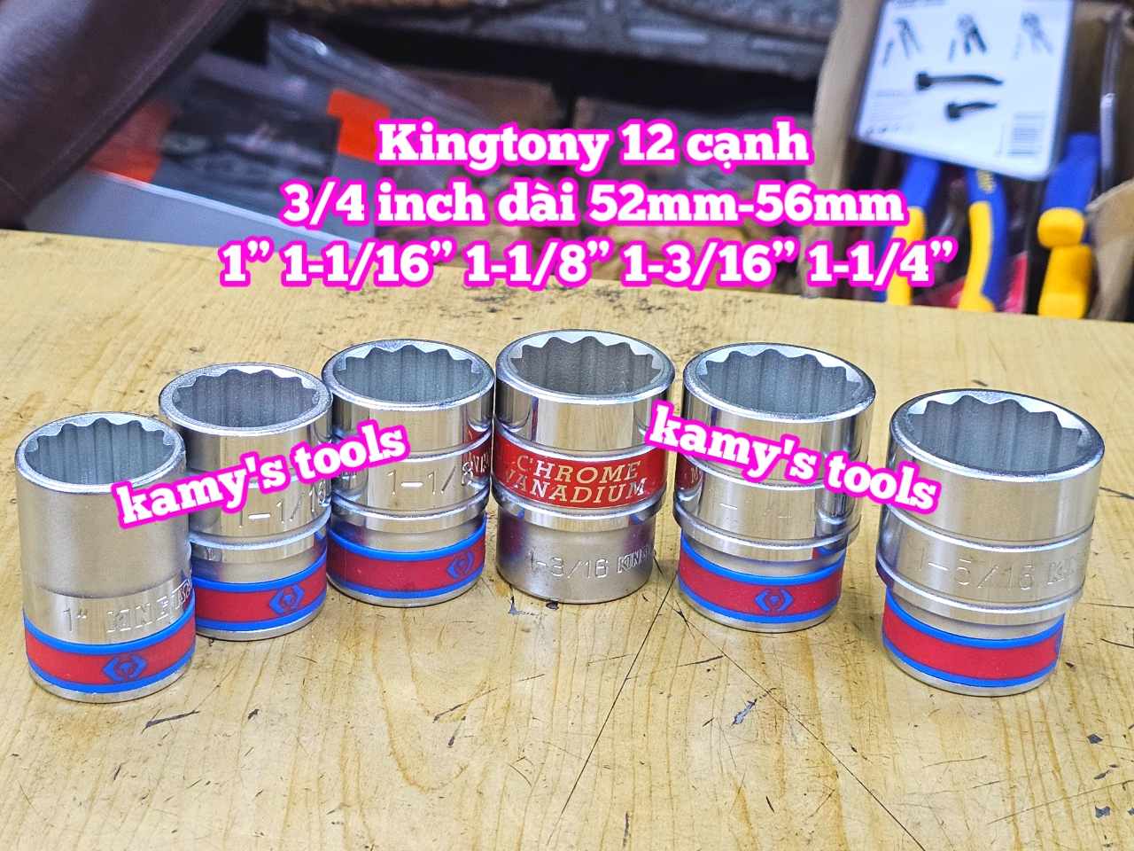 Đầu tuýp trắng 3/4 inch Kingtony 12 cạnh 1” 1-1/16” 1-1/8” 1-3/16” 1-1/4” inch 633032S 633034S 633036S 633038S 633040S