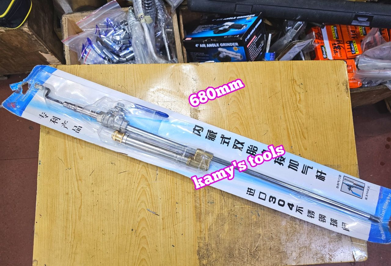 Dụng cụ cây bơm lốp xe ô tô van bi inox 304 có thang đo áp suất không khí dài 680mm