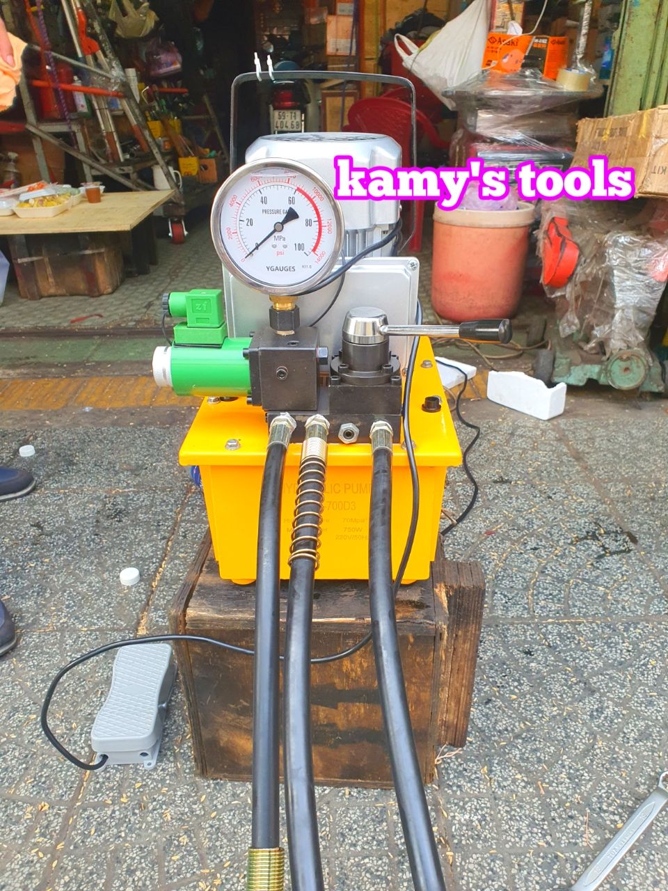 Bơm điện thủy lực HHB-700D3 hoạt động 3 đường ống dầu bơm đạp chân và van gạt