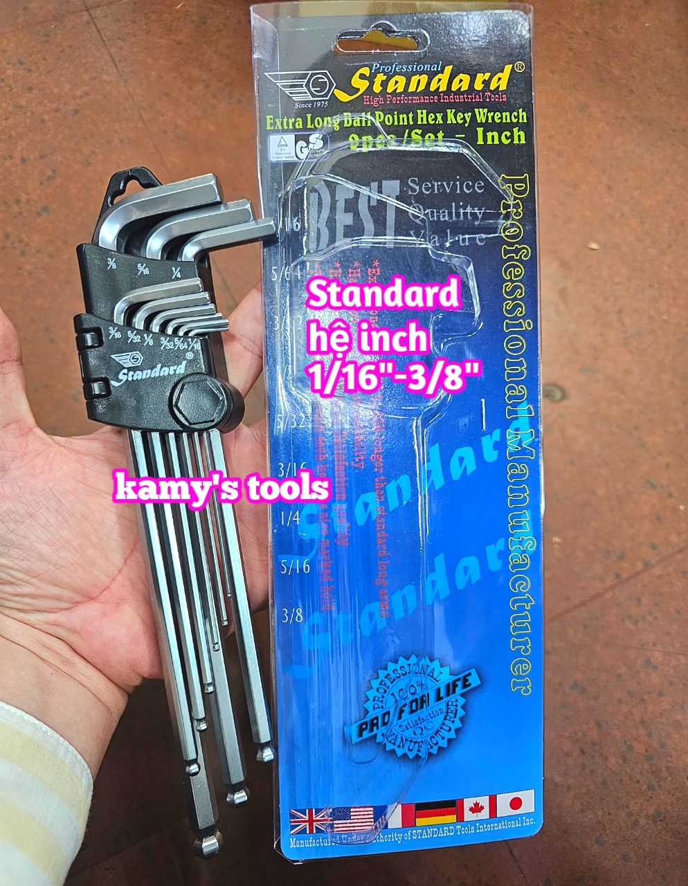 Bộ lục giác bi hệ inch 9 cây Standard 1/16-3/8 inch