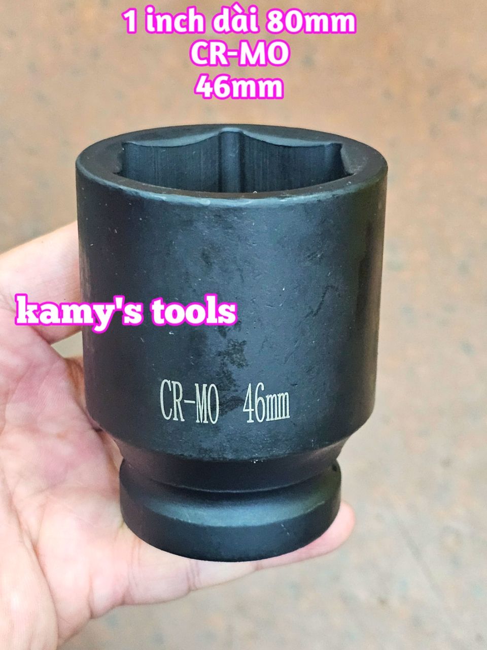 Đầu tuýp đầu khẩu 1 inch dài 80mm Kamytools thép Cr-mo 46mm 50mm 55mm