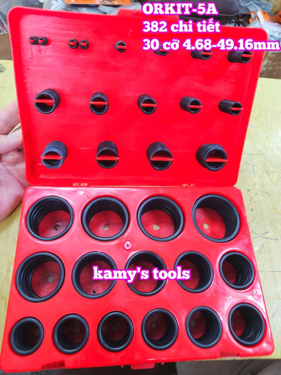 Hộp gioăng sin oring ron cao su vòng đệm 382 chi tiết ORKIT-5A Wetools 4.68-49.16mm MÀU ĐỎ